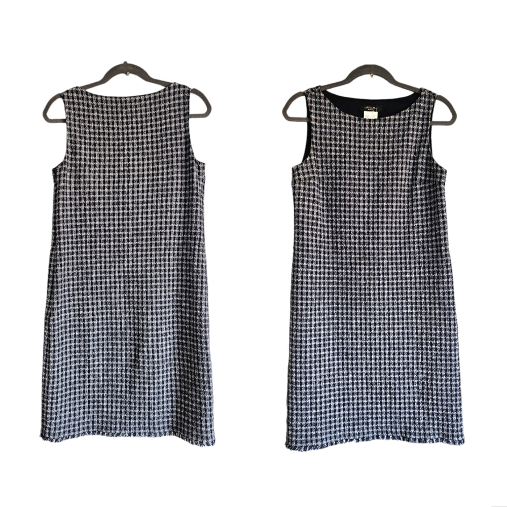 Max Mara Weekend Tweed Shift Dress Plaid Sleeveless Fringe Hem US 6